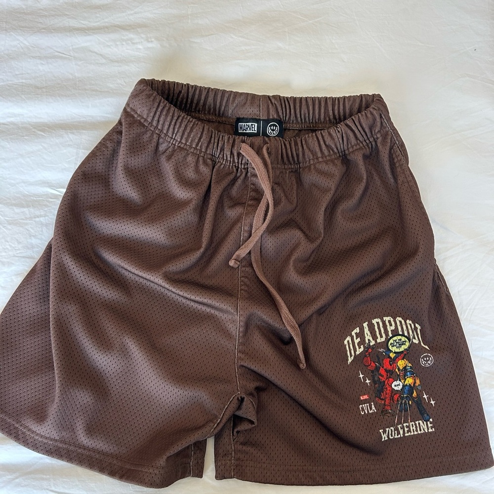 CVLA Men's Brown Athletic Shorts with Deadpool and Wolverine